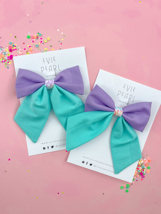 Teal & Purple Colorblock Medium Sailor Bow