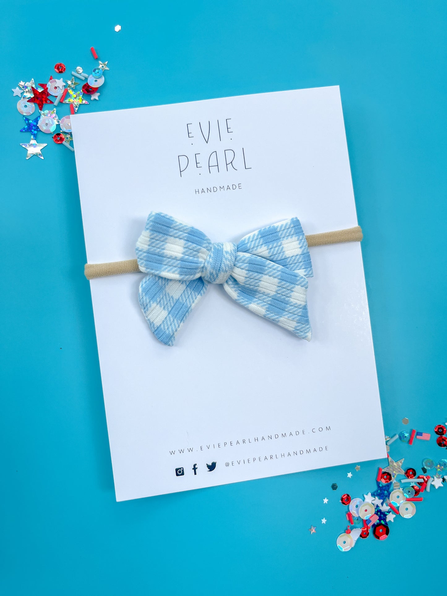 Blue Gingham Small Pinwheel Bow