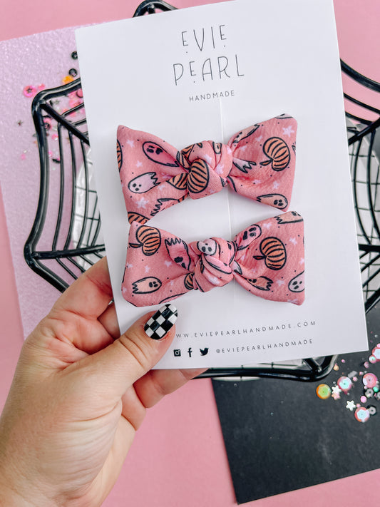 Pink Ghost Knot Bow Pigtails