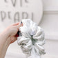 Gray sweatshirt scrunchie in regular and oversized sizes – soft cozy hair accessory for women, teens, and girls