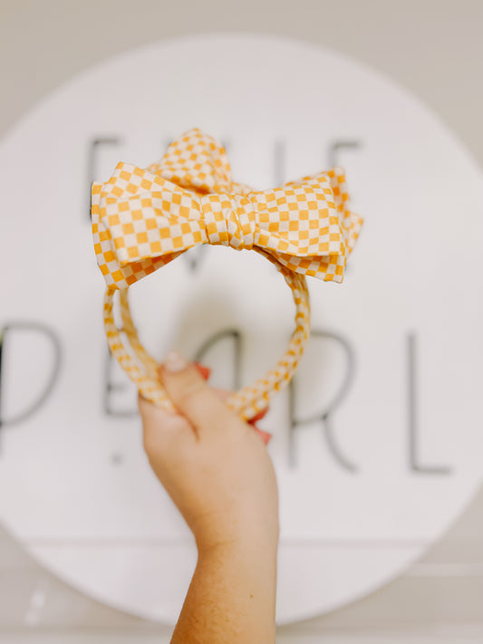 Gold Checkered Bow Headband for  Girls