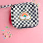 Black White Checkered Rainbow Patch Zipper Pouch