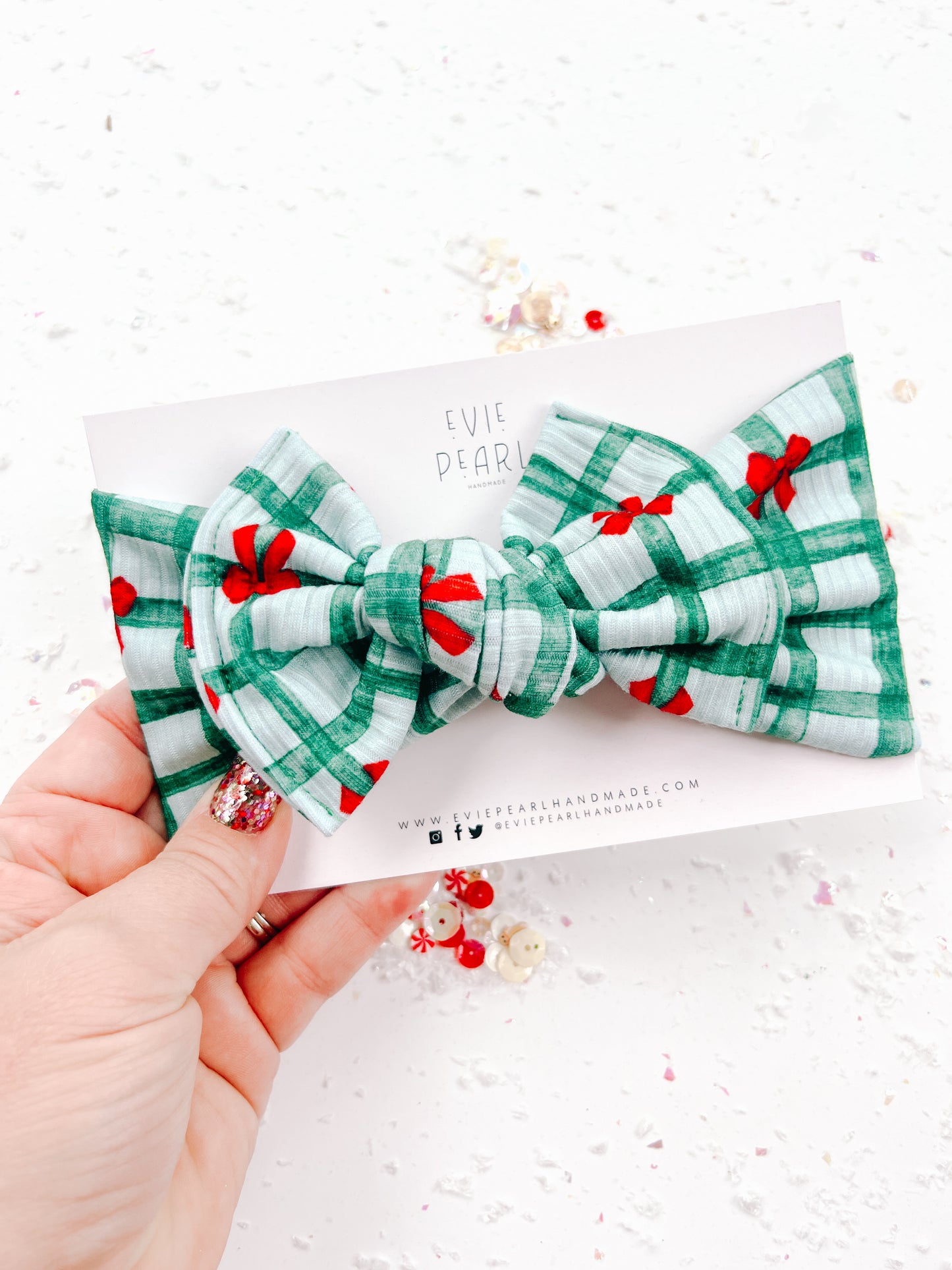 Green Plaid Red Bows Bow Turban for Baby & Toddler Girls