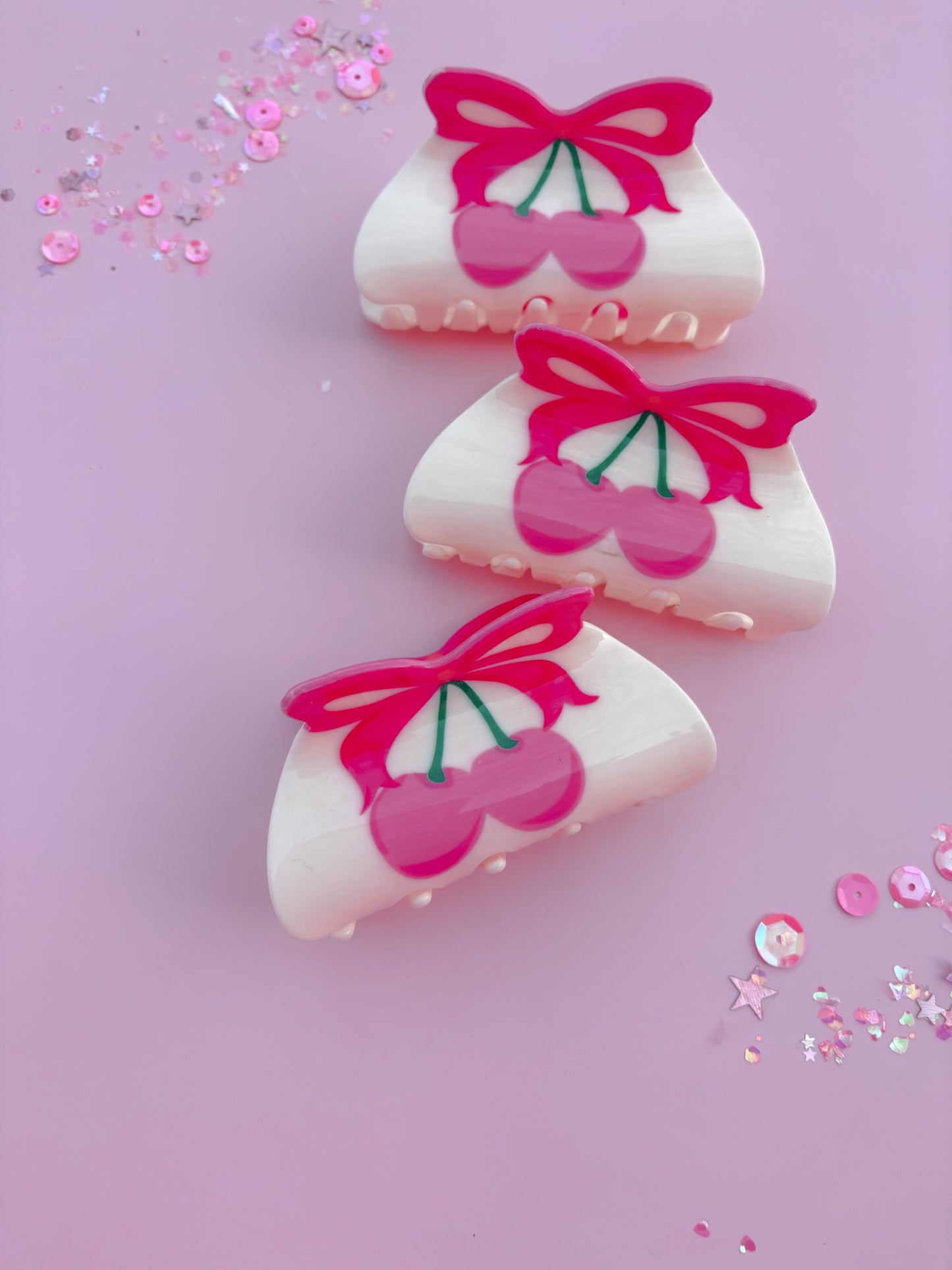 Pink Cherry Bow Medium Claw Clip