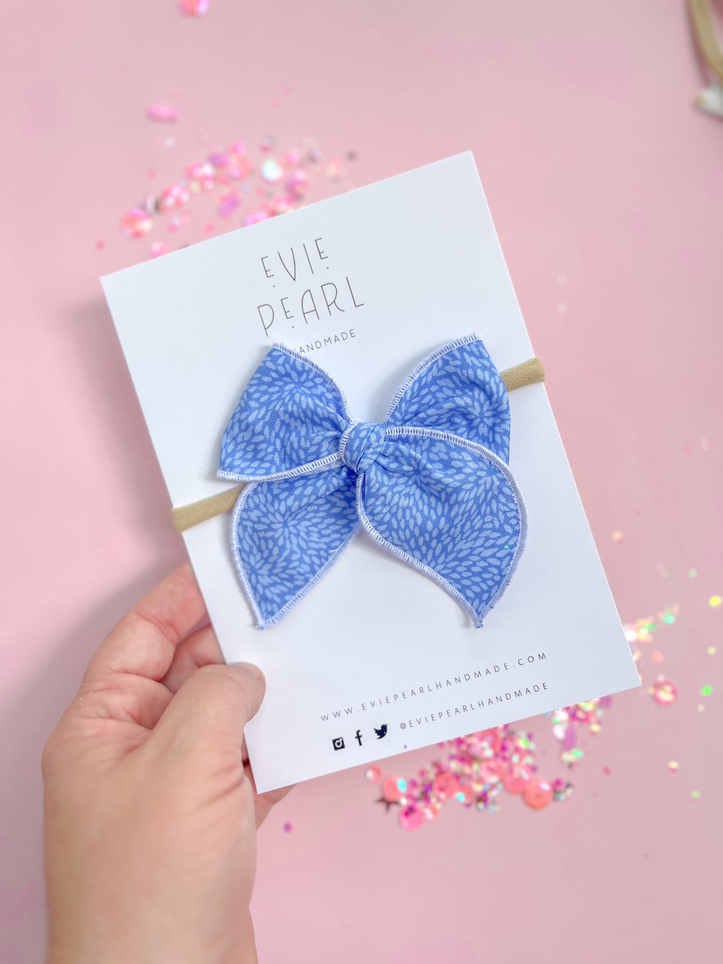 Small Blue Dash Bow On Nylon Headband