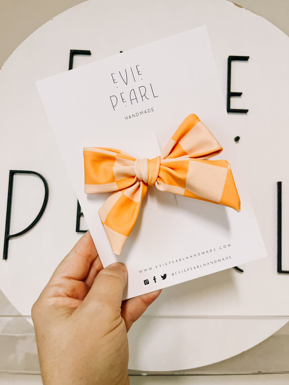Medium Orange Checkered Swim Pinwheel Bow