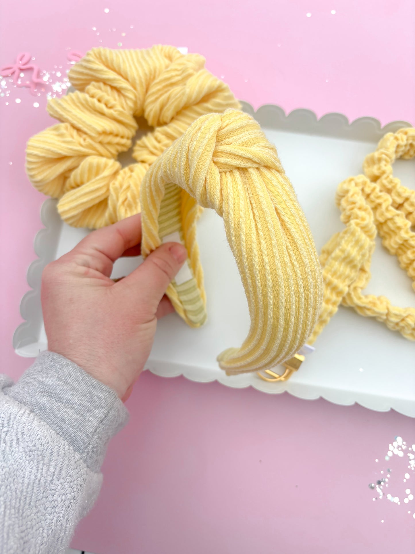 Butter Yellow Ribbed Teacher Gift Set- Lanyard| Knotted Headband| Scrunchie
