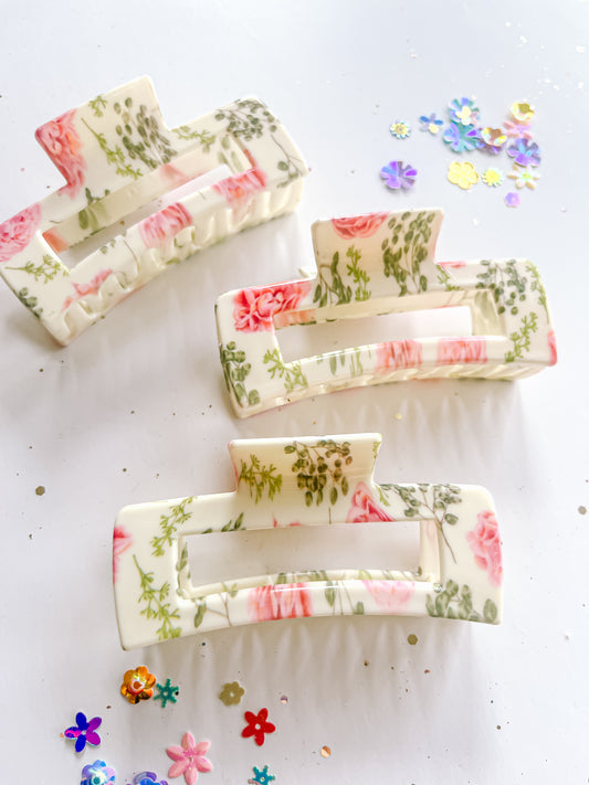 Large Roses Floral Medium Claw Clip