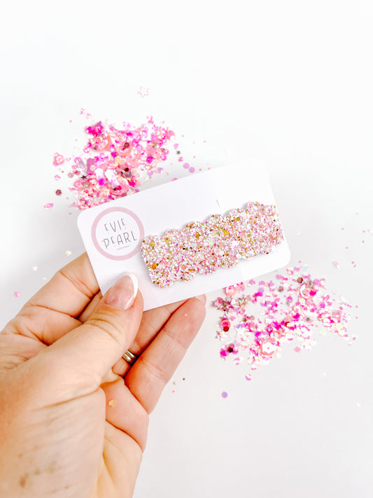 Gold & Pink Glitter Single Snap Clip