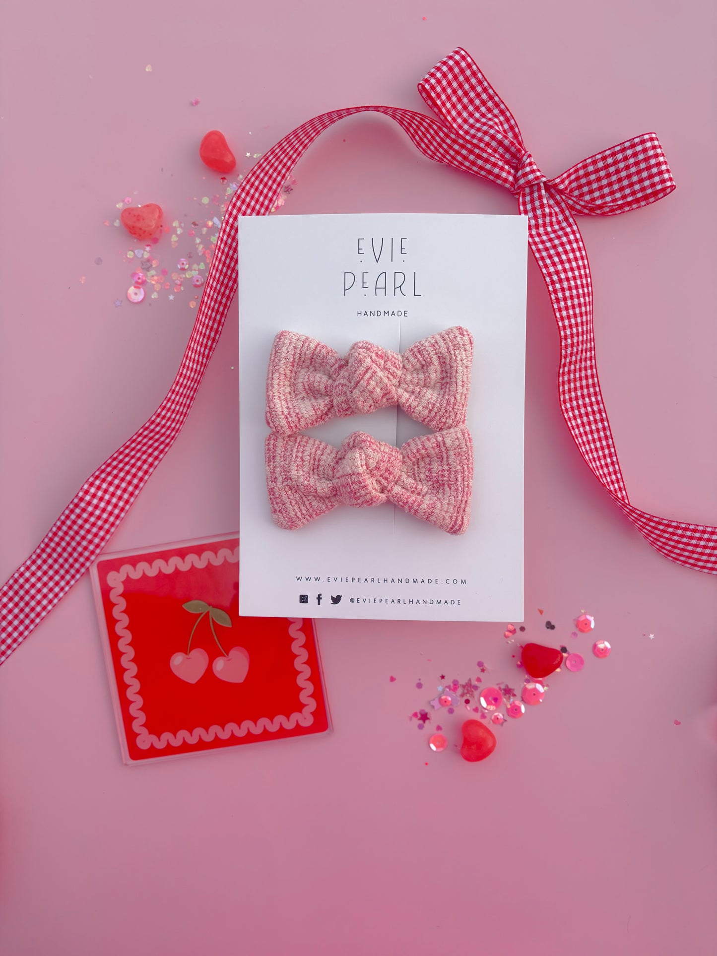 Pink & Cream Tweed Knot Bow Pigtails