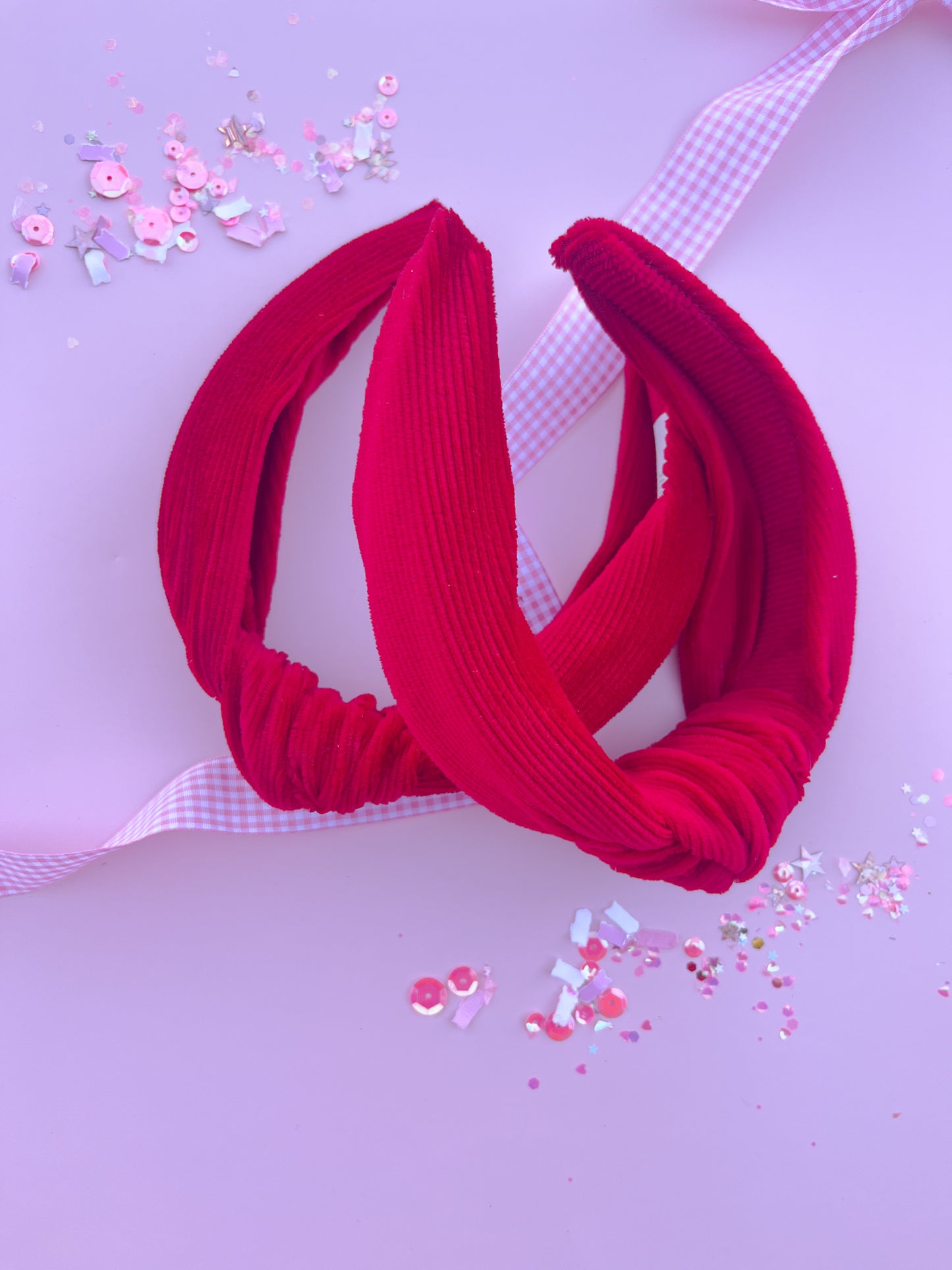 Red Ribbed Soft Knotted Headband for girls and women