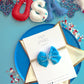Small Blue Raw Silk Bow on nylon headband