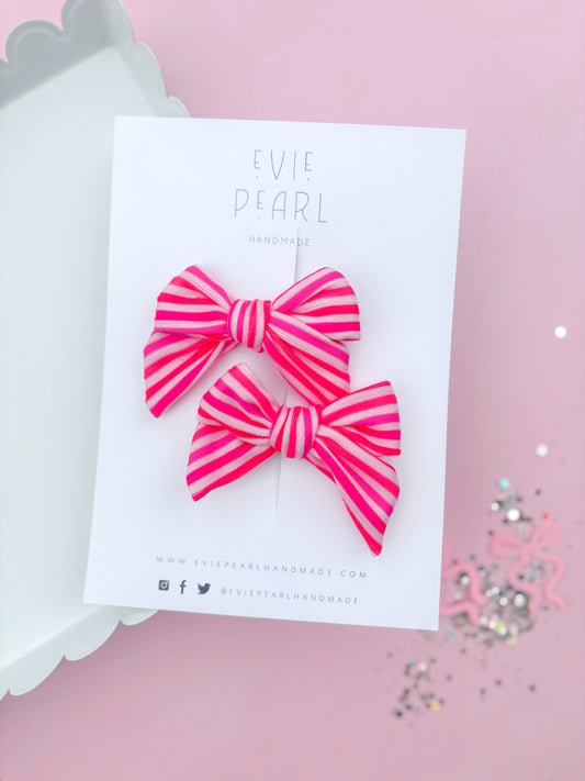 Pretty In Pink Stripe Small Pinwheel Pigtail Bows