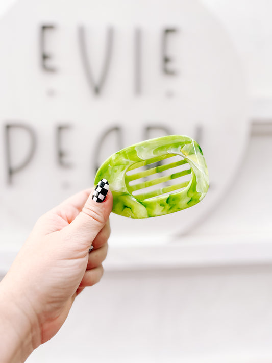 Green Marbled Flat Medium Claw Clip