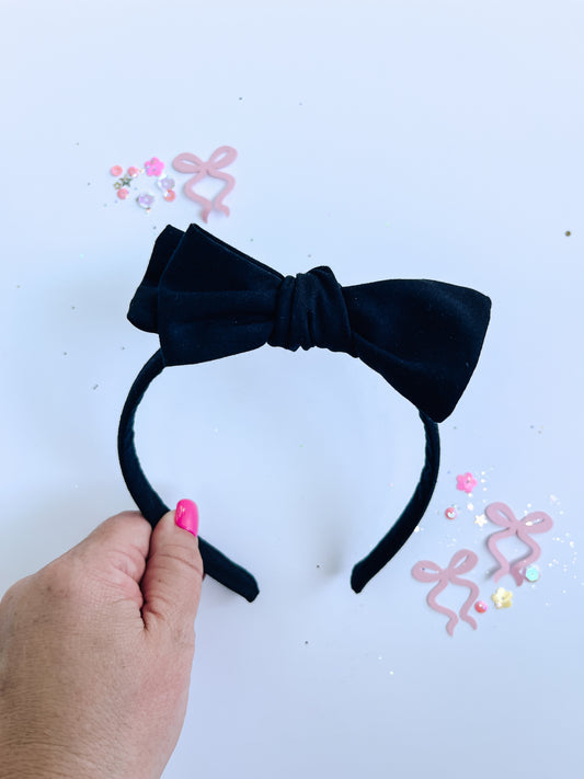 Black Solid Bow Headband