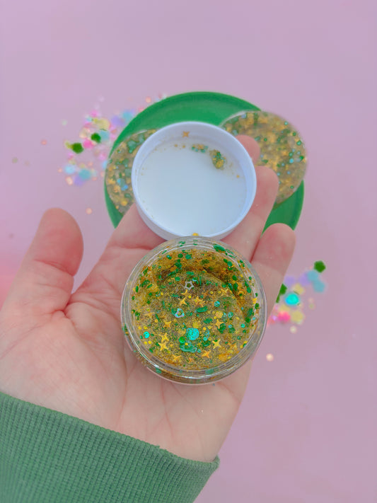 Green Sequins Gold Star Hair Glitter Gel