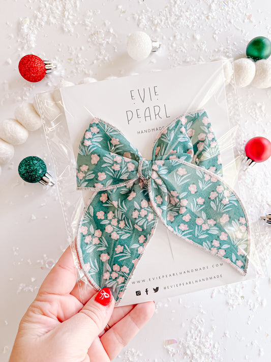 Green Floral Oversized Bow