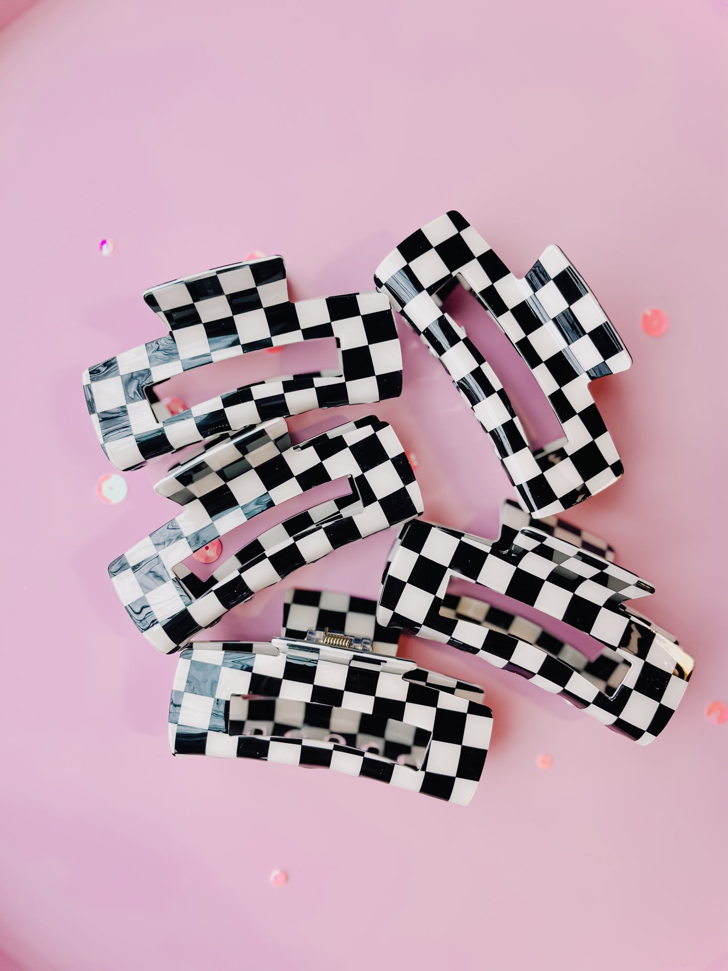 Black White Checkered Medium Rectangle Claw Clip