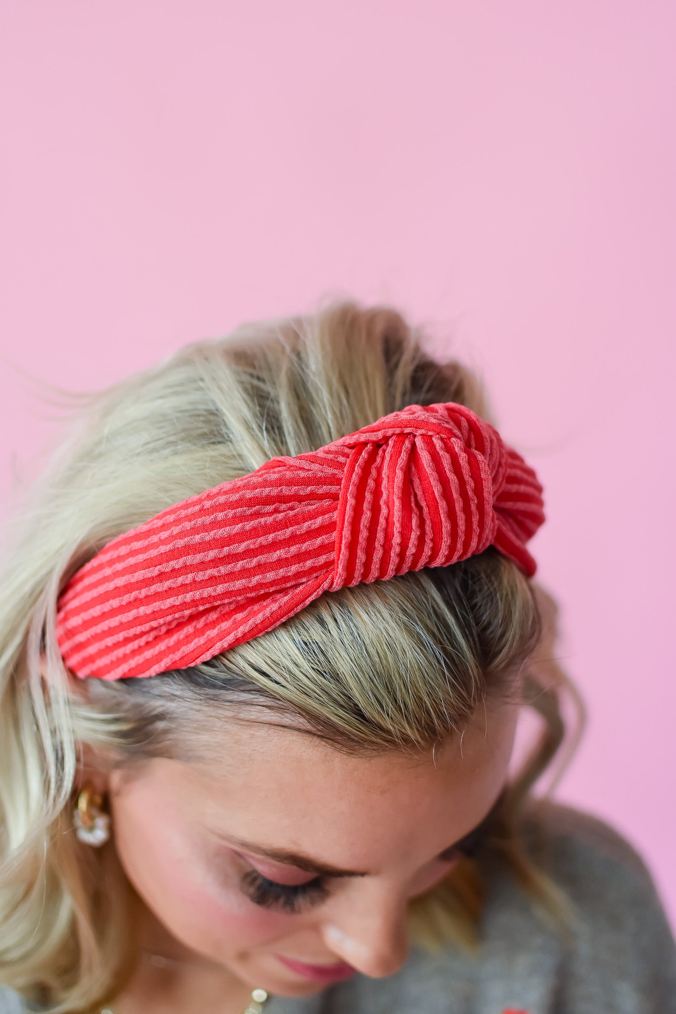 Kasie Red Ribbed Knotted Headband for Girls & Women