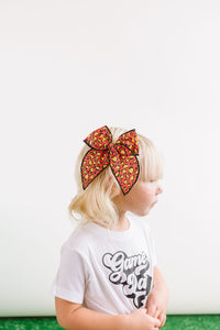 Red Leopard Black Stitching Bow