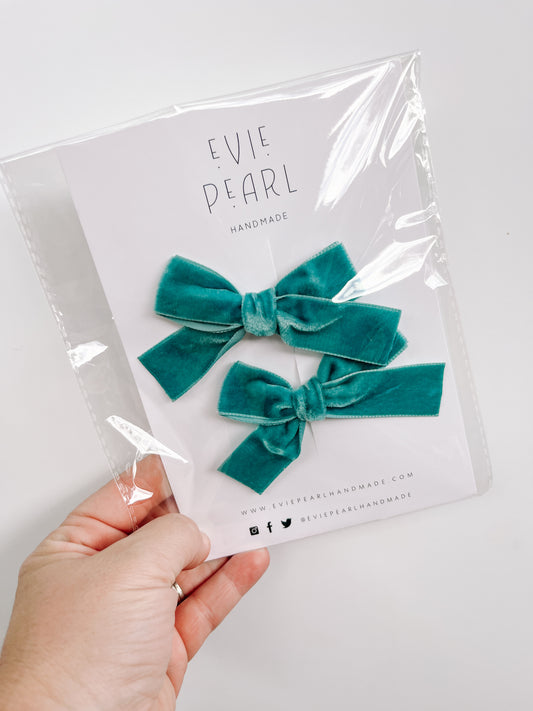 Teal Velvet Pigtails