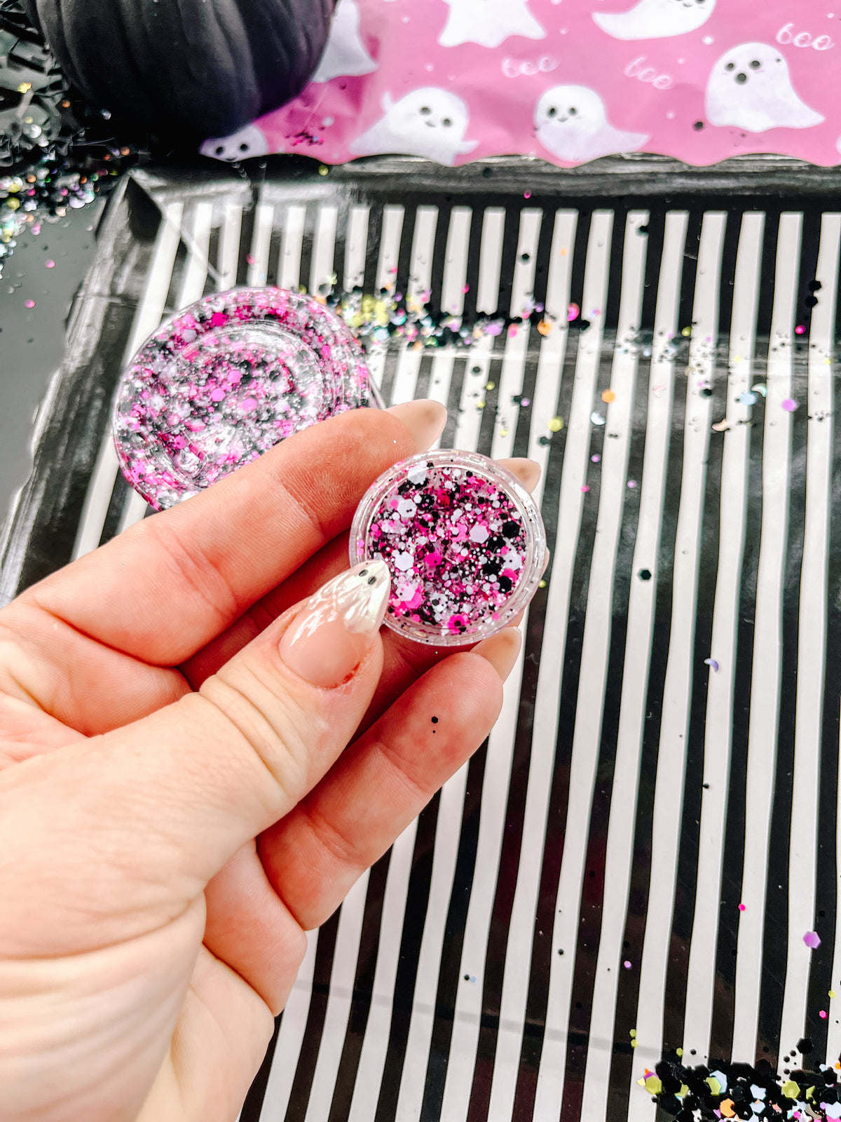 BOO-tiful! - Pink + White + Black Halloween Hair Glitter