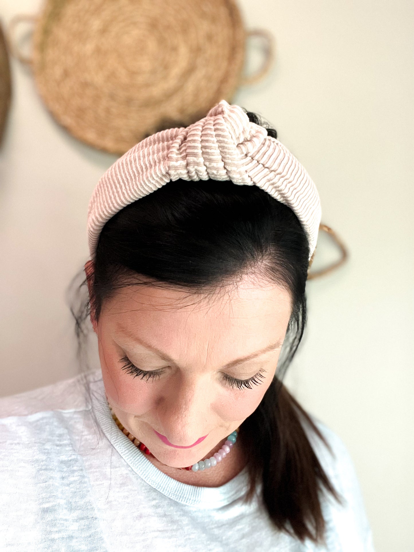 Latte Ribbed Neutral Knotted Headband for girls and women