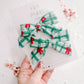 Green Plaid Red Bow Medium Pinwheel Pigtail Set