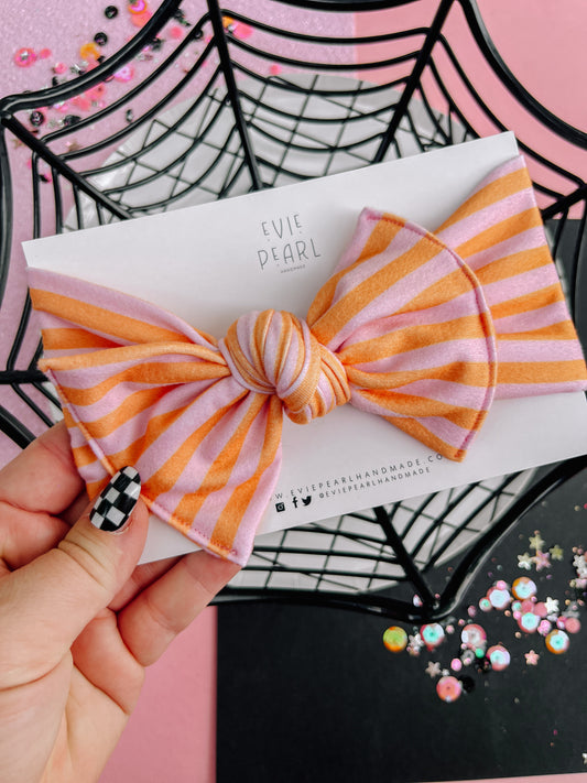 Peach Pink Stripe Baby Bow Turban for Babies & Toddlers One Size Fits Most