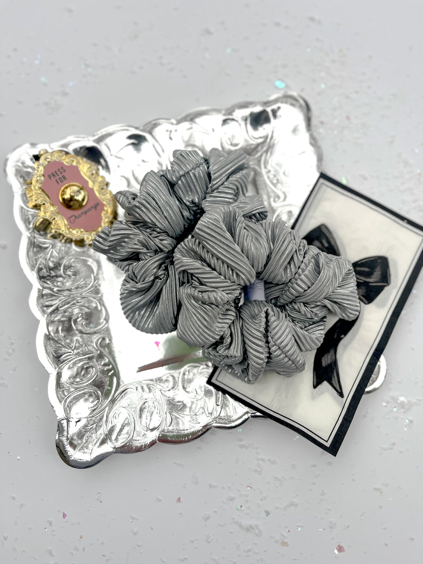 Silver Ribbed Oversized Scrunchy