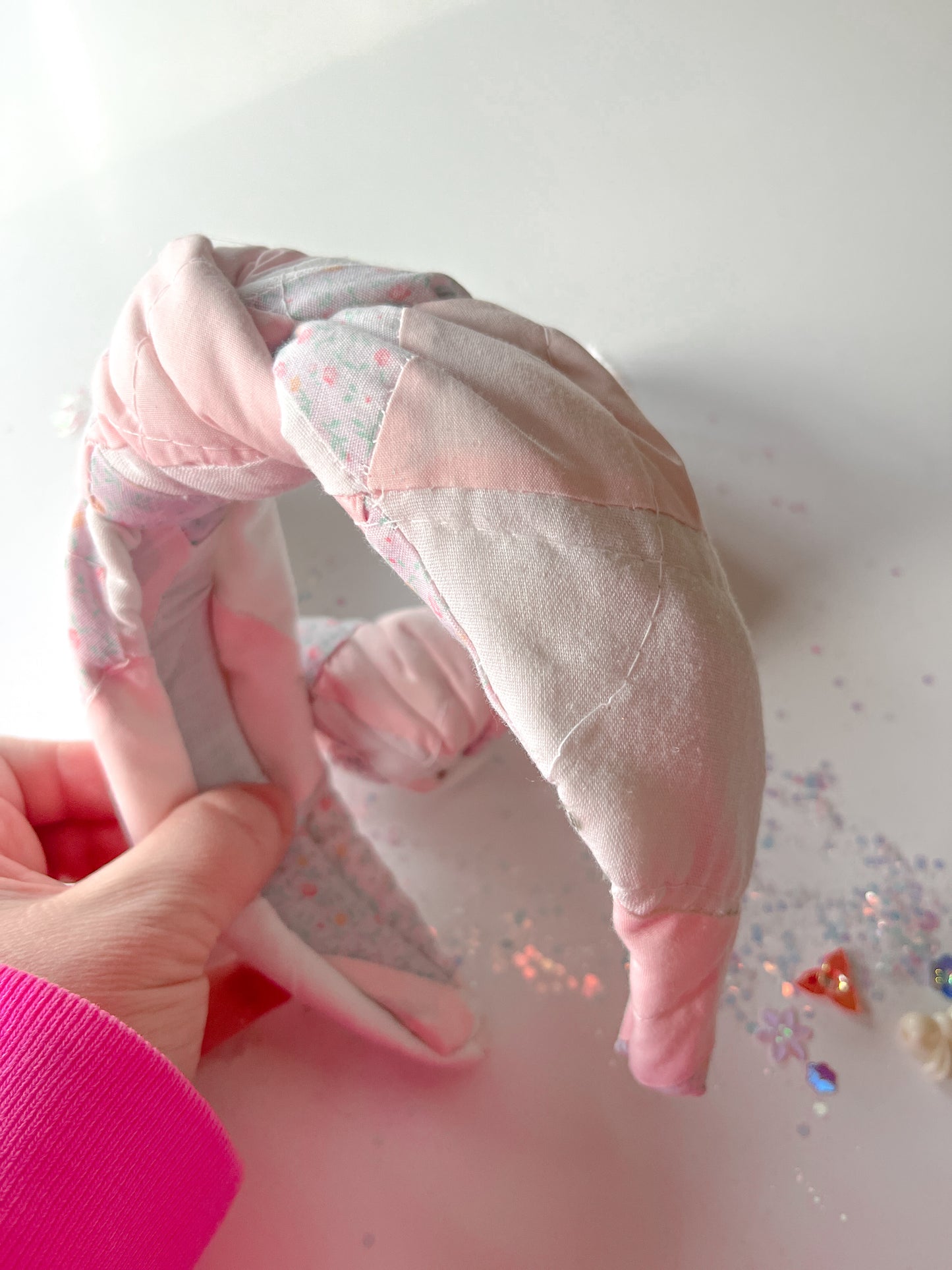 Heirloom Patchwork Pinks Quilted Knotted Headband