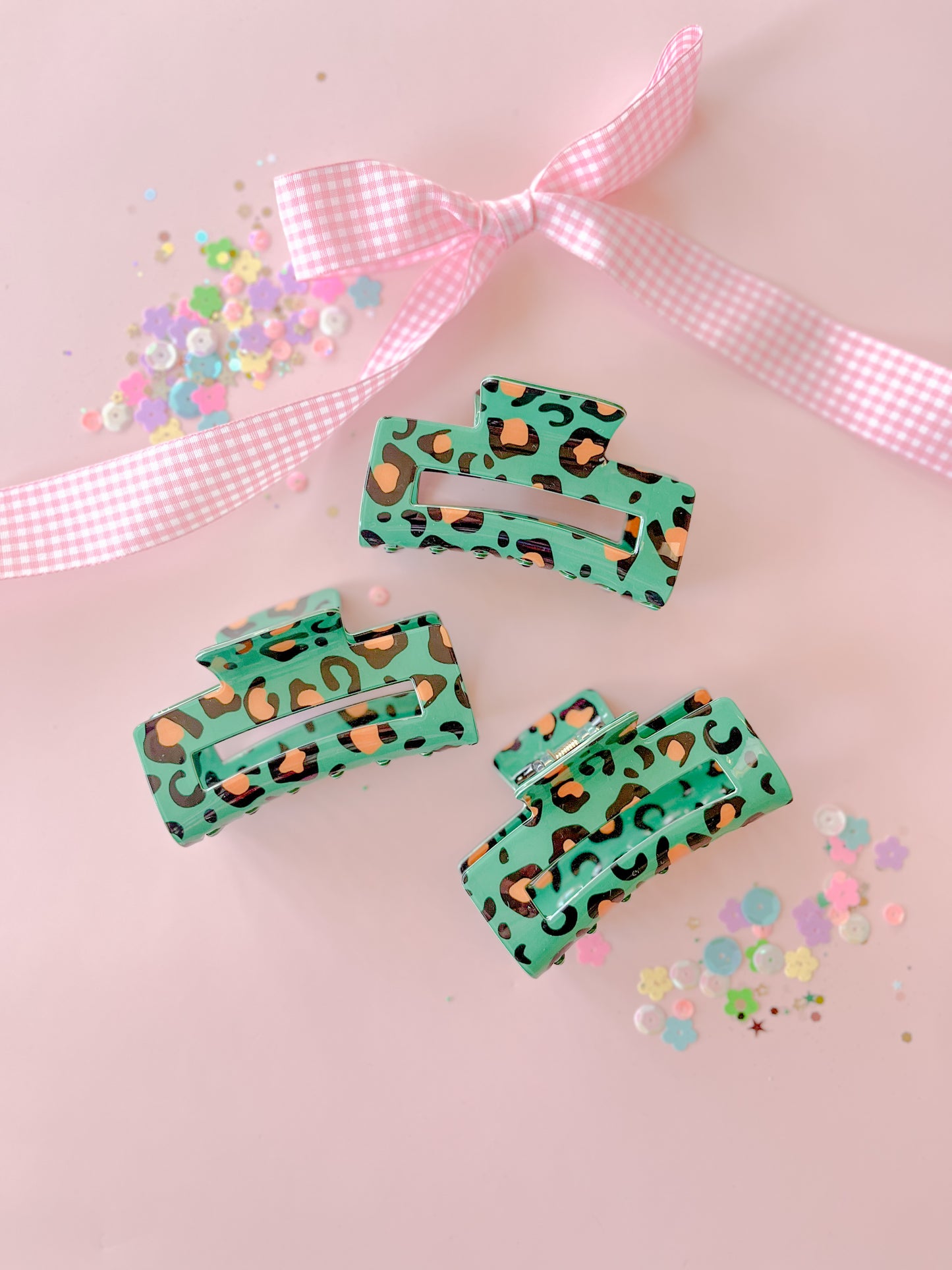 Green Gold Leopard Medium Claw Clip