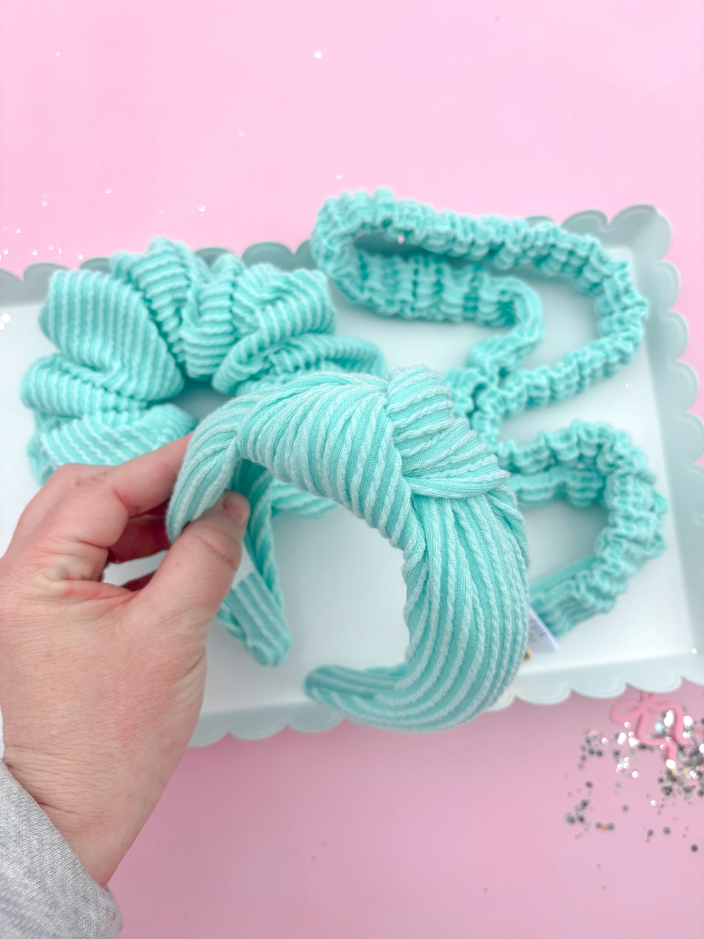 Teal Ribbed Teacher Gift Set- Lanyard| Knotted Headband| Scrunchie