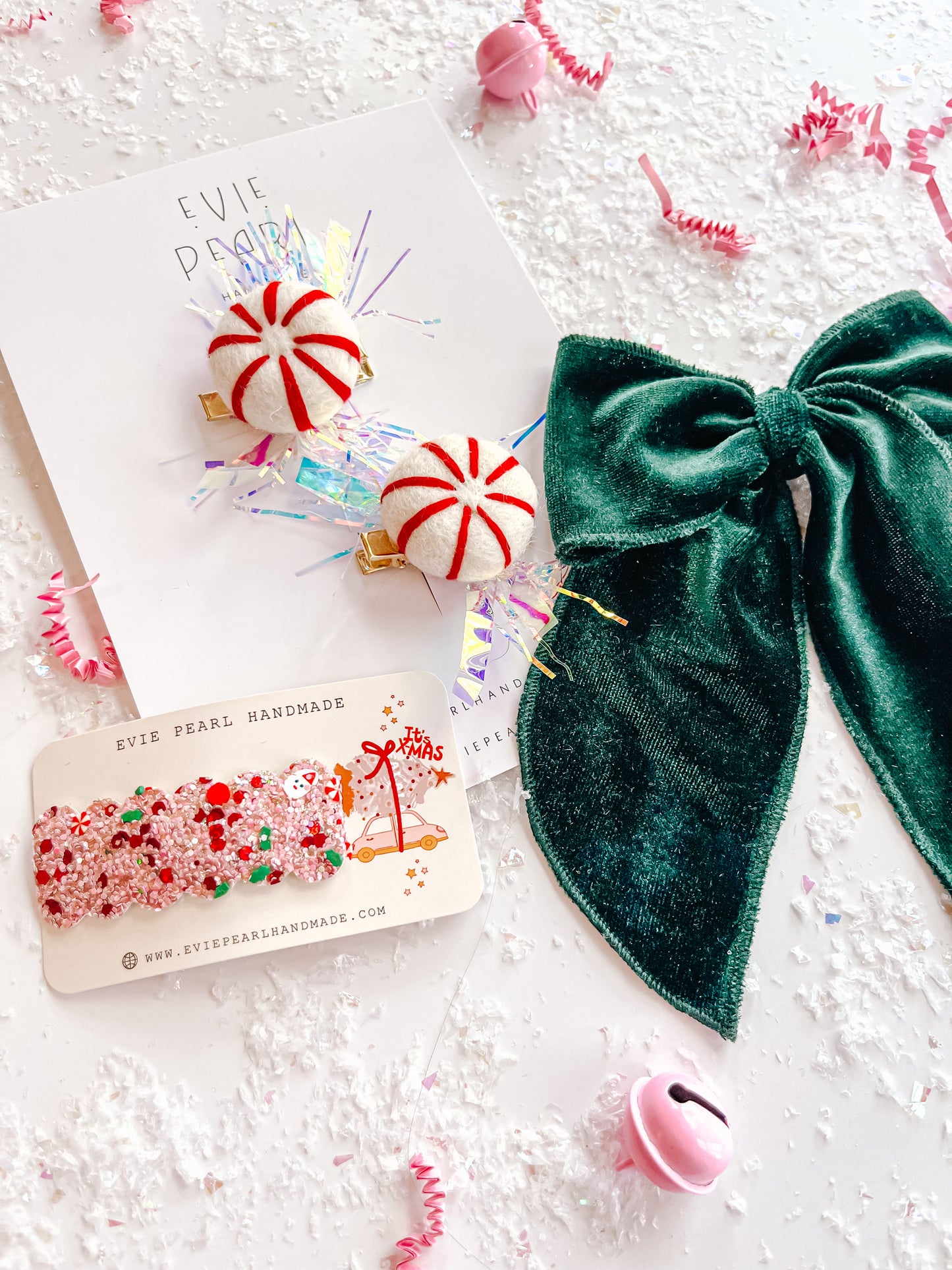 Red Peppermint Candy Cane Pigtail Hair Clips With Tinsel