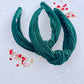 Green Silk Ribbed Knotted Headband for Girls & Women