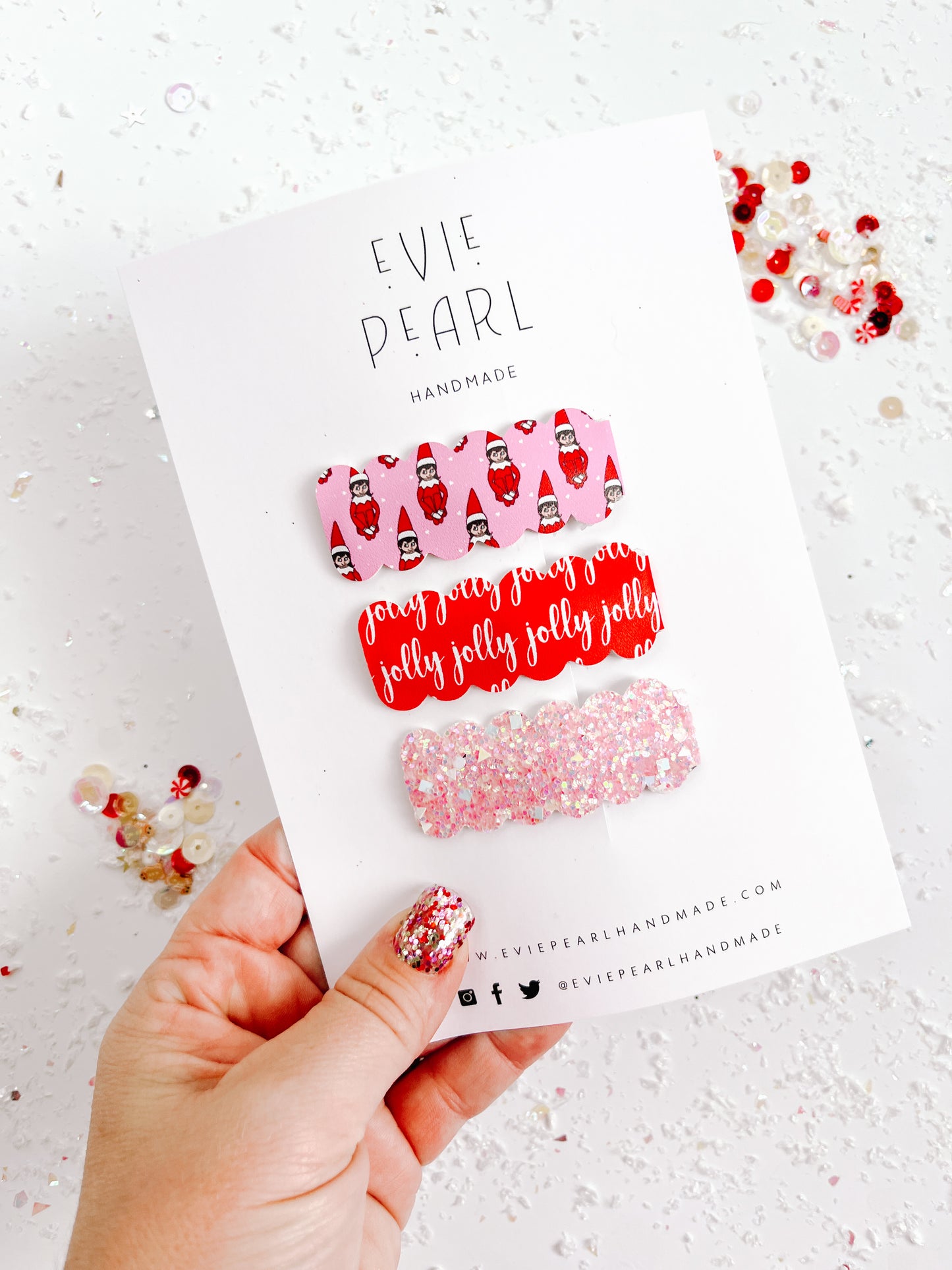 Elf Jolly Pink Glitter Sparkle Snap Clip Set