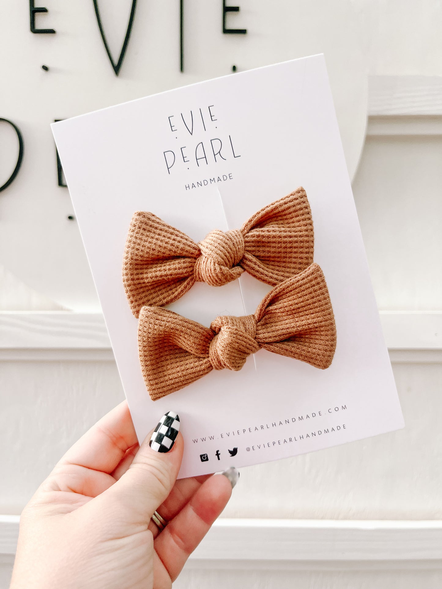 Tan Waffle Knot Bow Pigtails