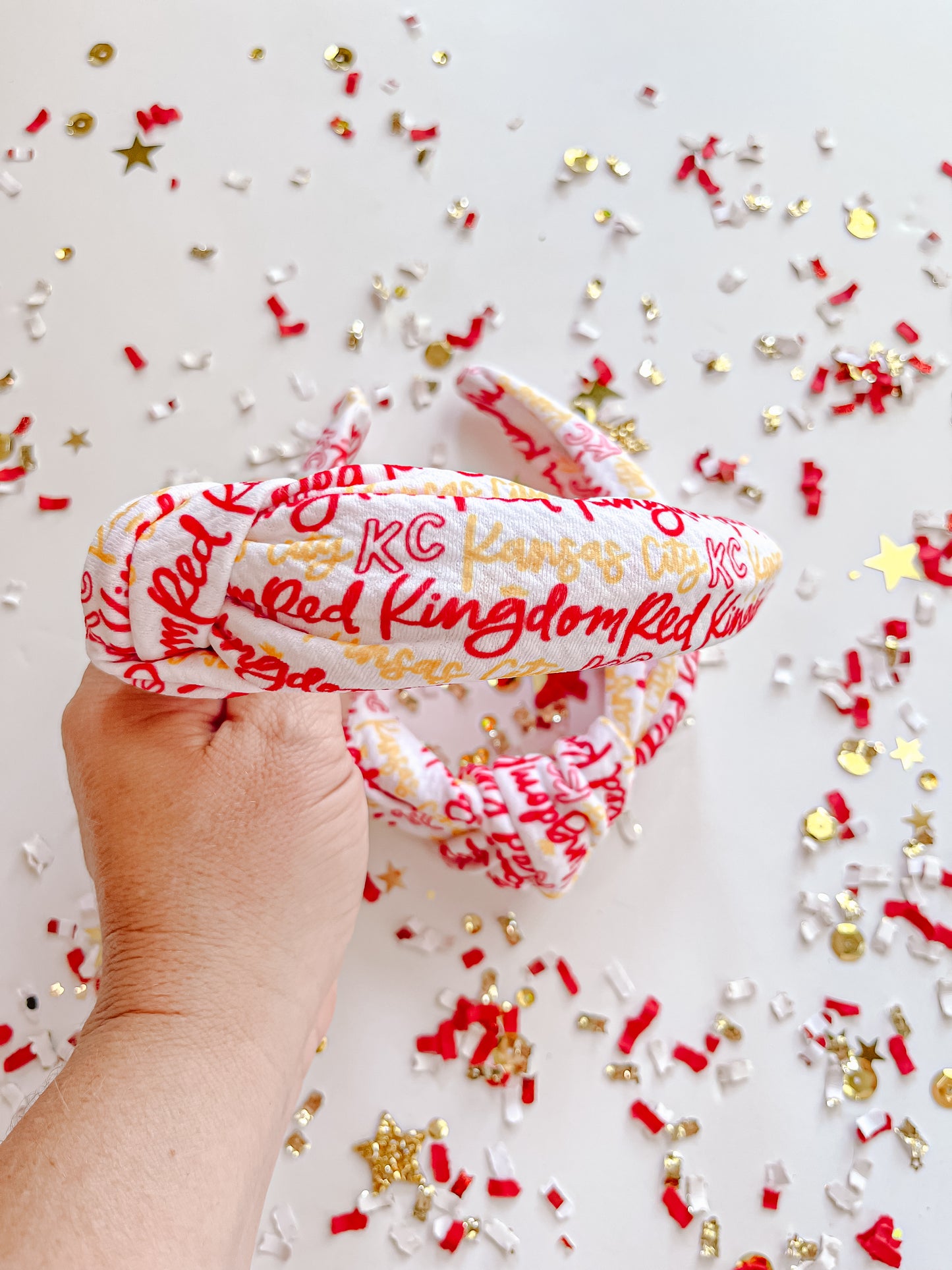 White Kansas City KC Red Kingdom Cursive Knotted Headband