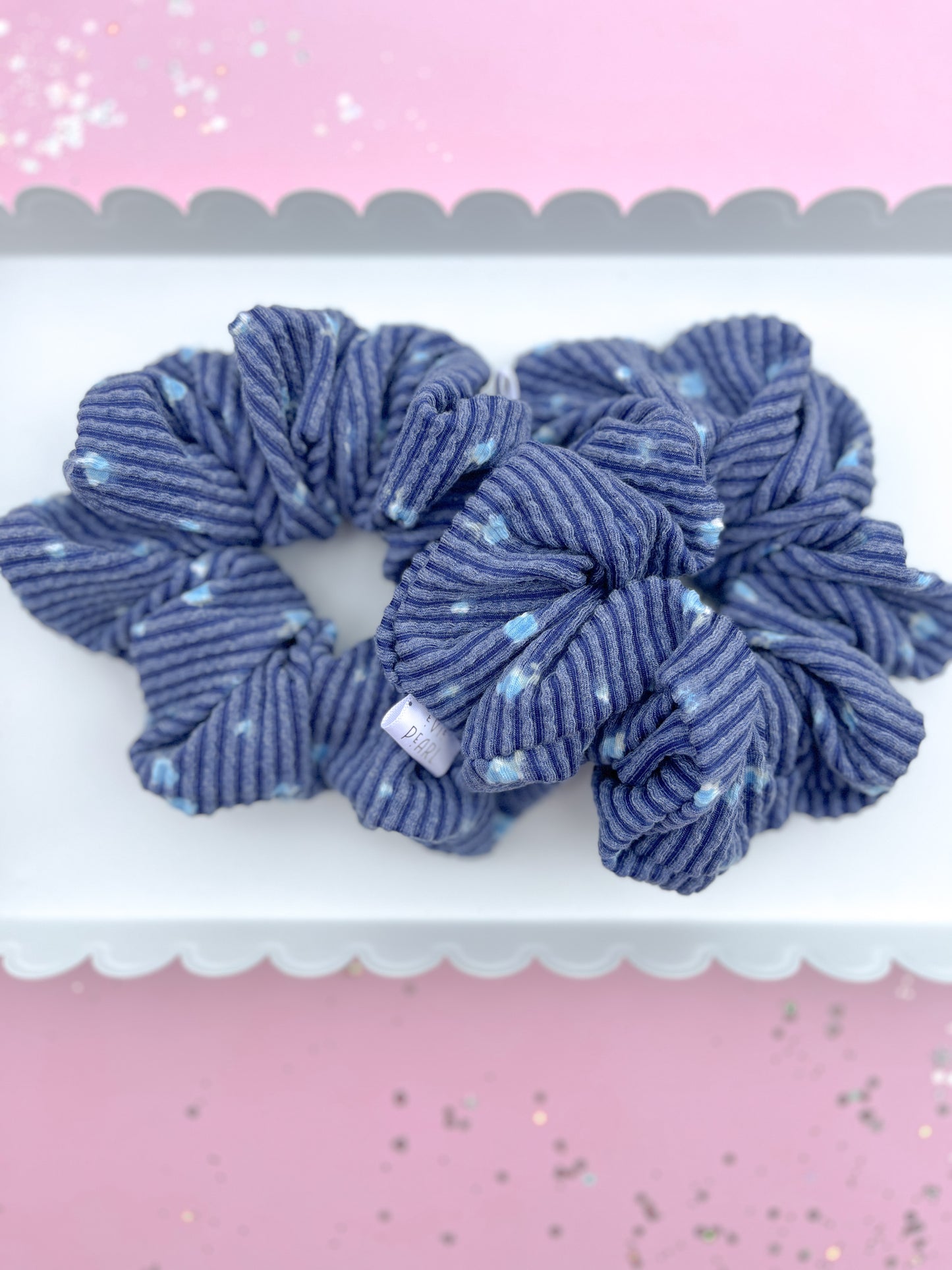 Navy Floral Ribbed Oversized Scrunchy