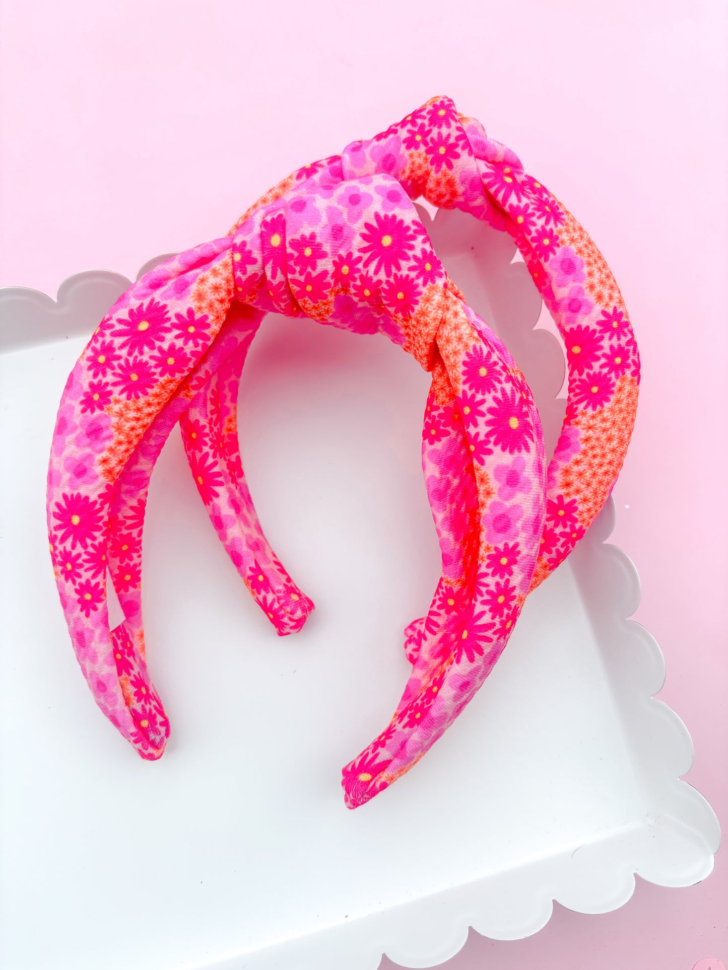 Pink & Orange Daisy Knotted Headband