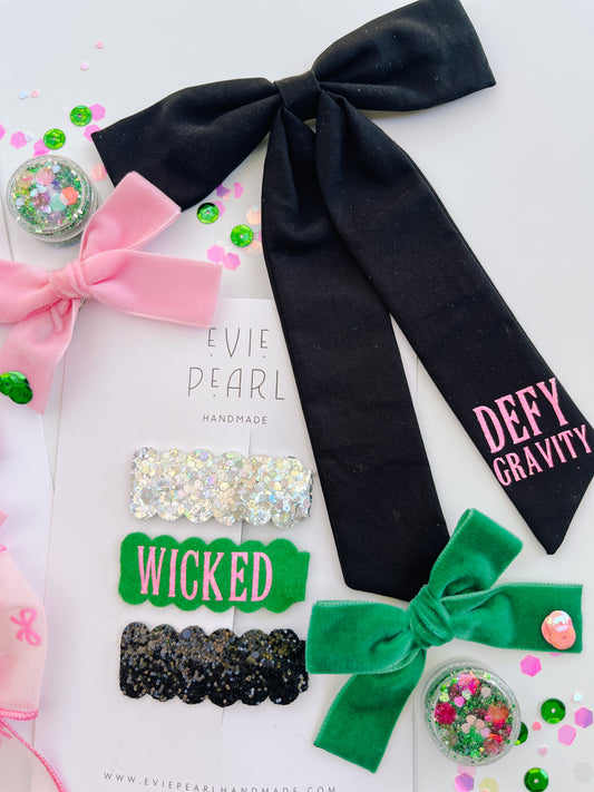 Defy Gravity Black long tailed Bow