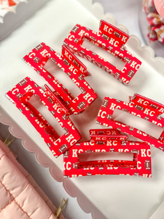 Red Football KC Medium Claw Clip for girls & women