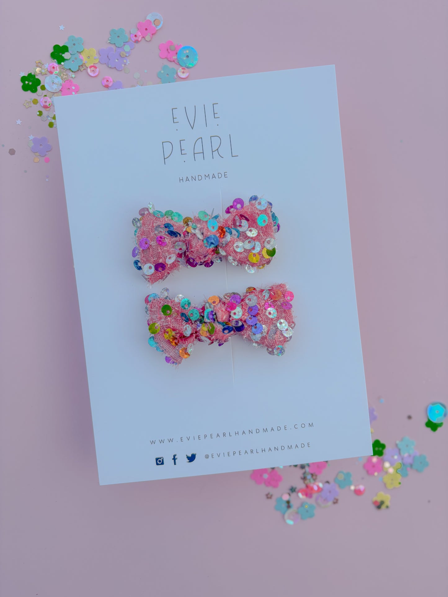 Mini Pink Confetti Sequins Knot Bow Pigtail Set