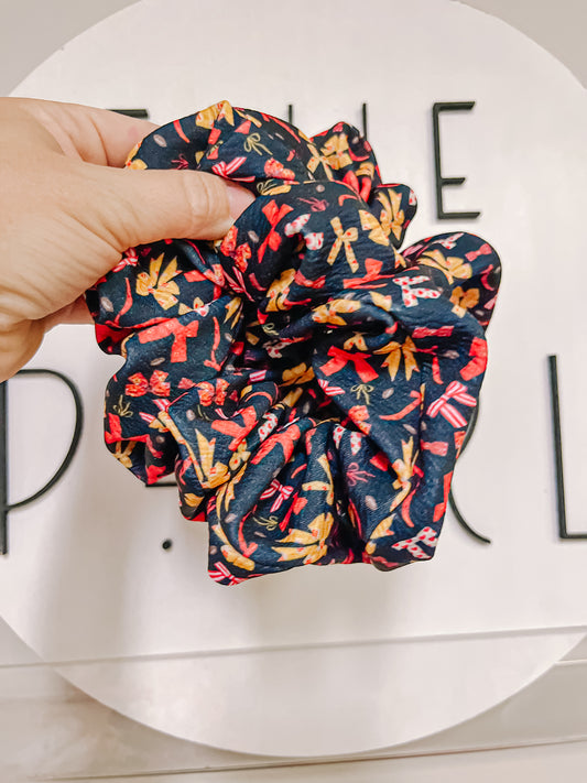 Black Red Gold Bows Scrunchy