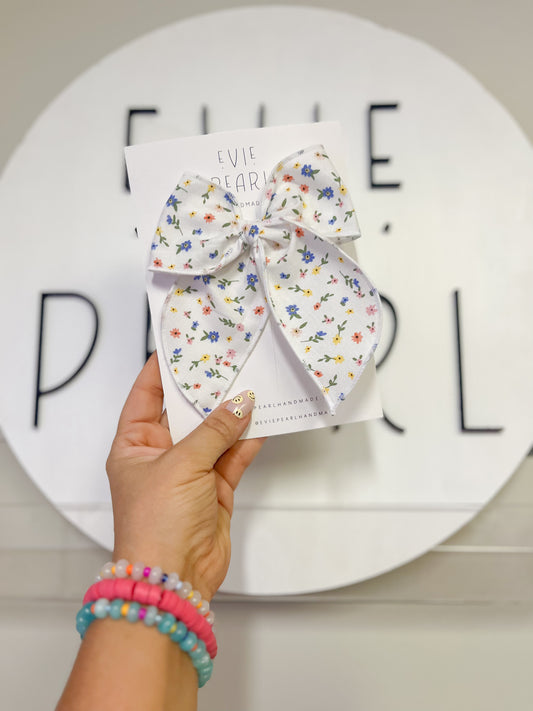 Oversized White Floral Bow