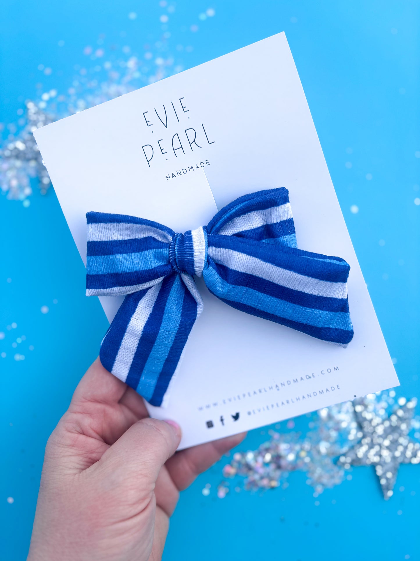 Blue Stripe Pinwheel Bow Kansas City Inspired