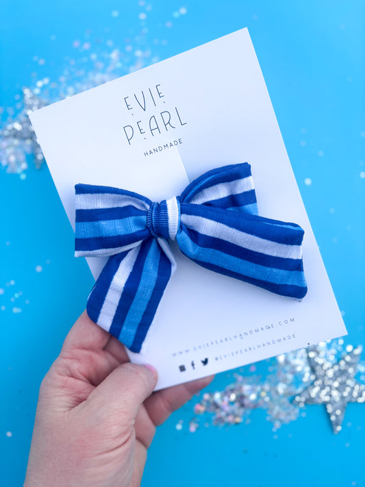 Blue Stripe Pinwheel Bow Kansas City Inspired