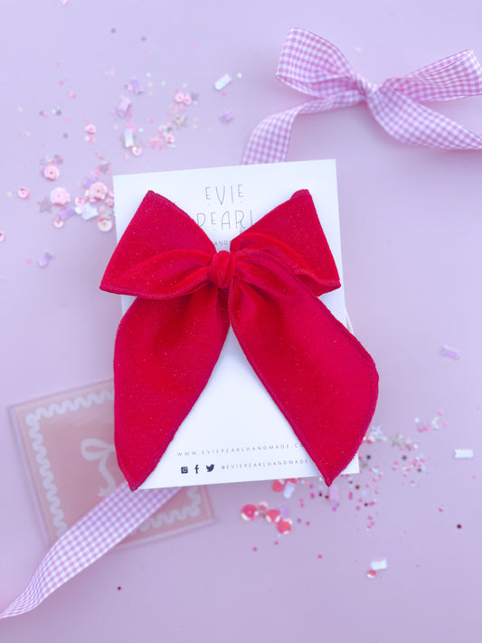 Red Glitter Velvet Oversized Bow