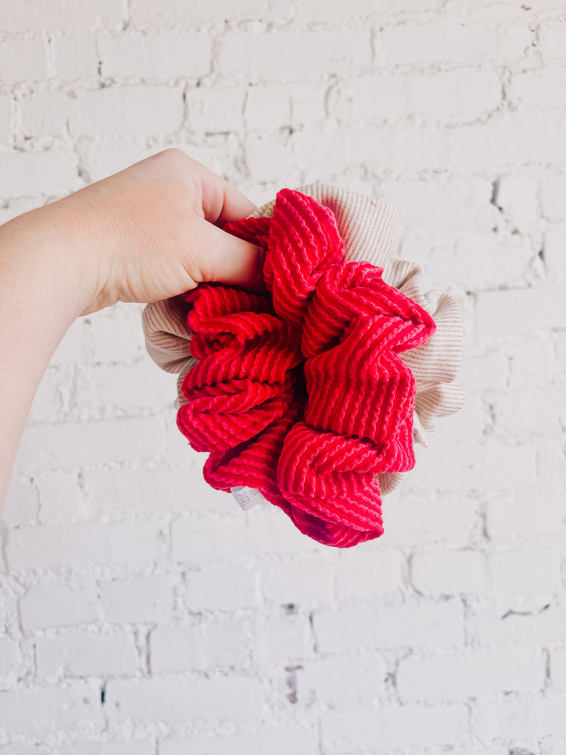 Red Ribbed Oversized Scrunchy