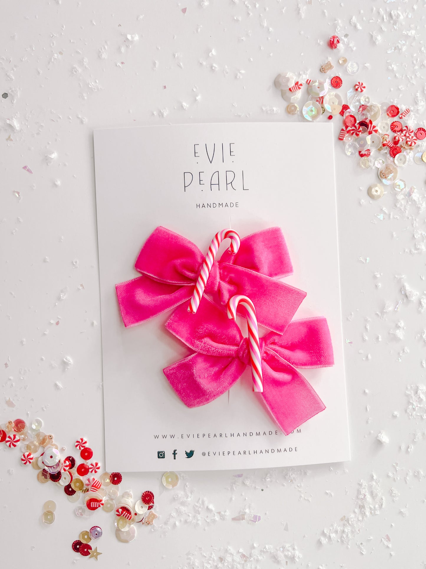 Hot Pink| Red Pink White Candy Cane Charm Pigtail Set